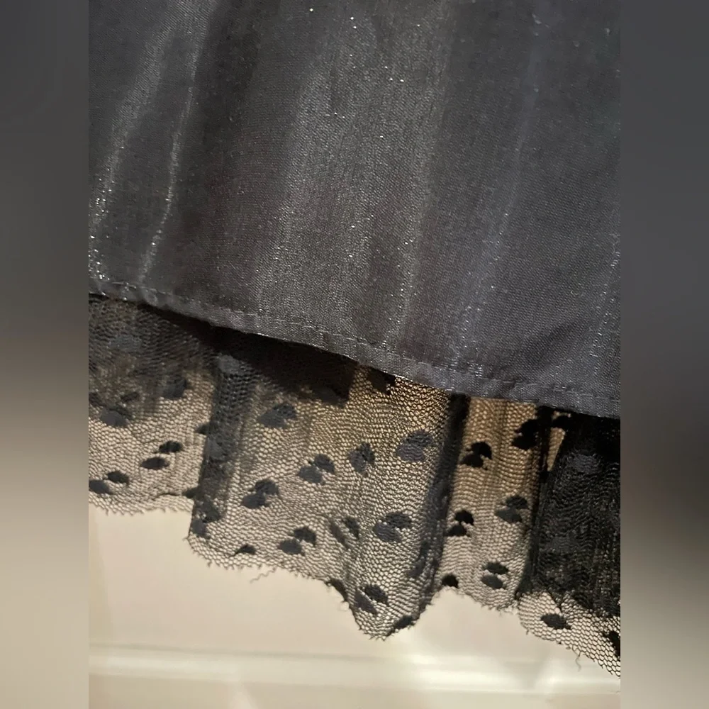 VTG Jessica McClintock Gunne Sax Black Satin Evening Gown Dotted Tulle Ruffle 5 - Picture 5 of 13